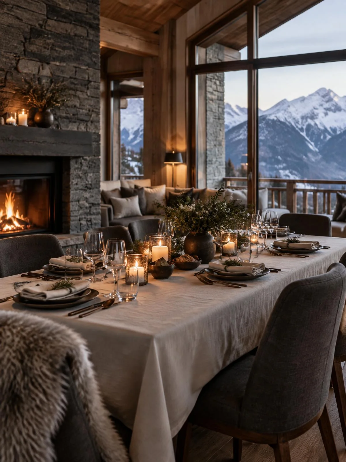 Private dining setting in an alpine residence